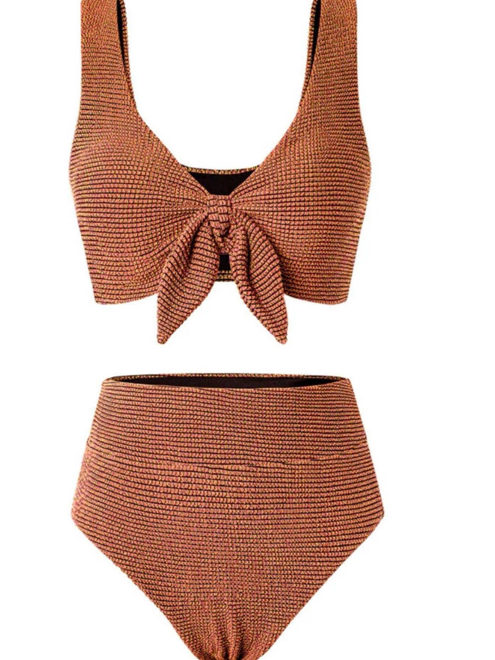 High-Waist Tie Front Bikini Top and Bottom - Rust